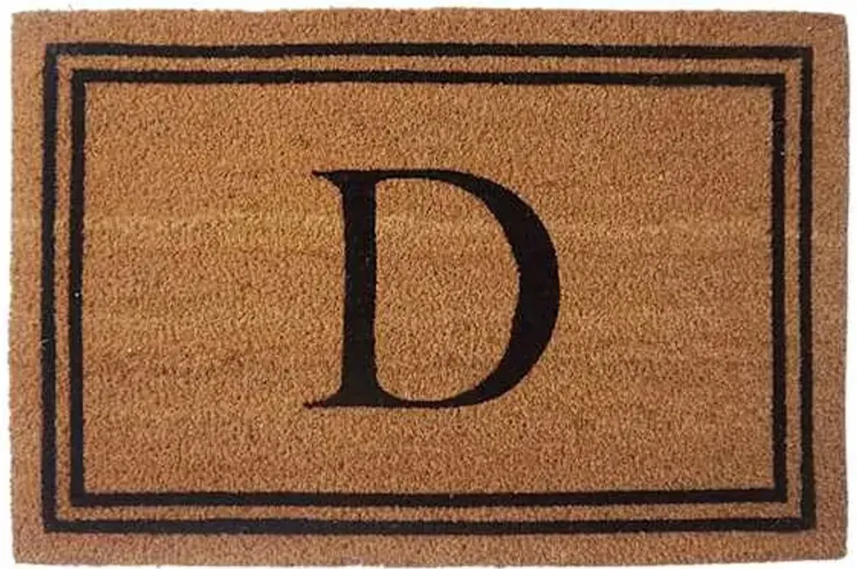 Monogram D Black Natural Border Coir Mat, 18x27