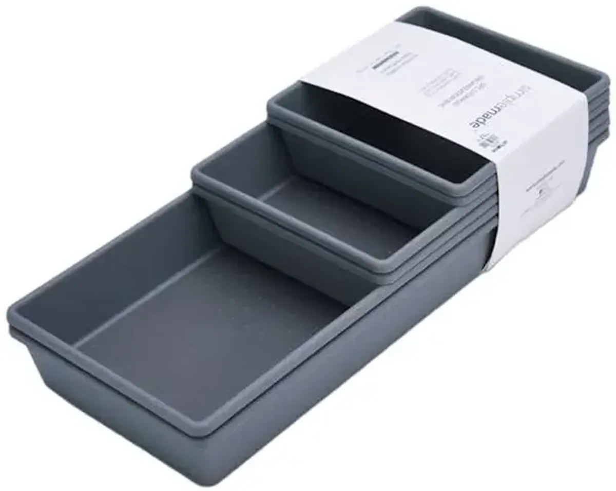 Set of 6 Non-Slip Drawer Organizer Bins, Grey