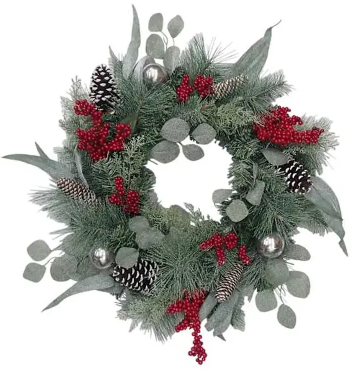 Silver Ornament, Pinecone & Berry Wreath, 24"