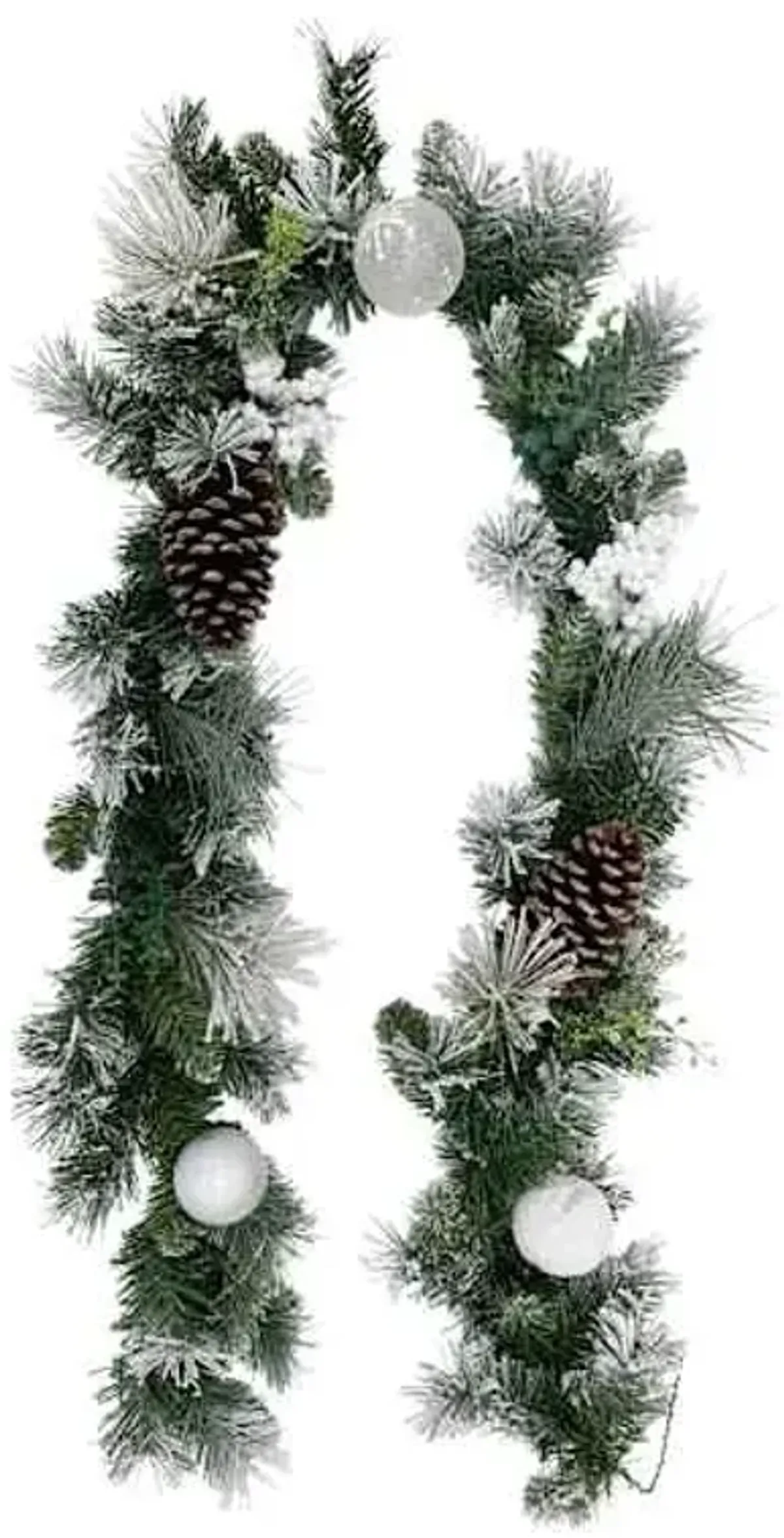 Green & White Ornament, Pinecone & Berry Garland, 6'