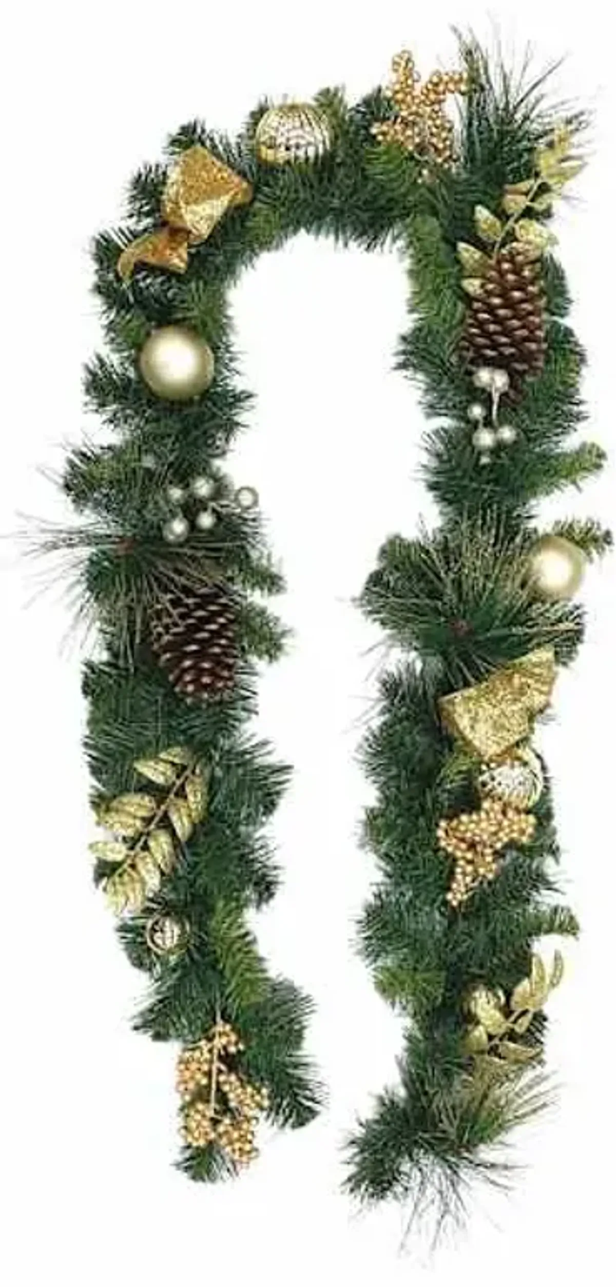 Gold Berry, Ribbon & Pinecone Garland, 6'