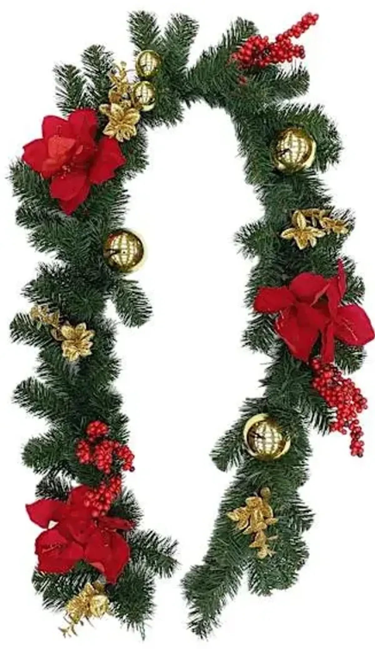 Red Amaryllis & Gold Ornament Garland, 6'