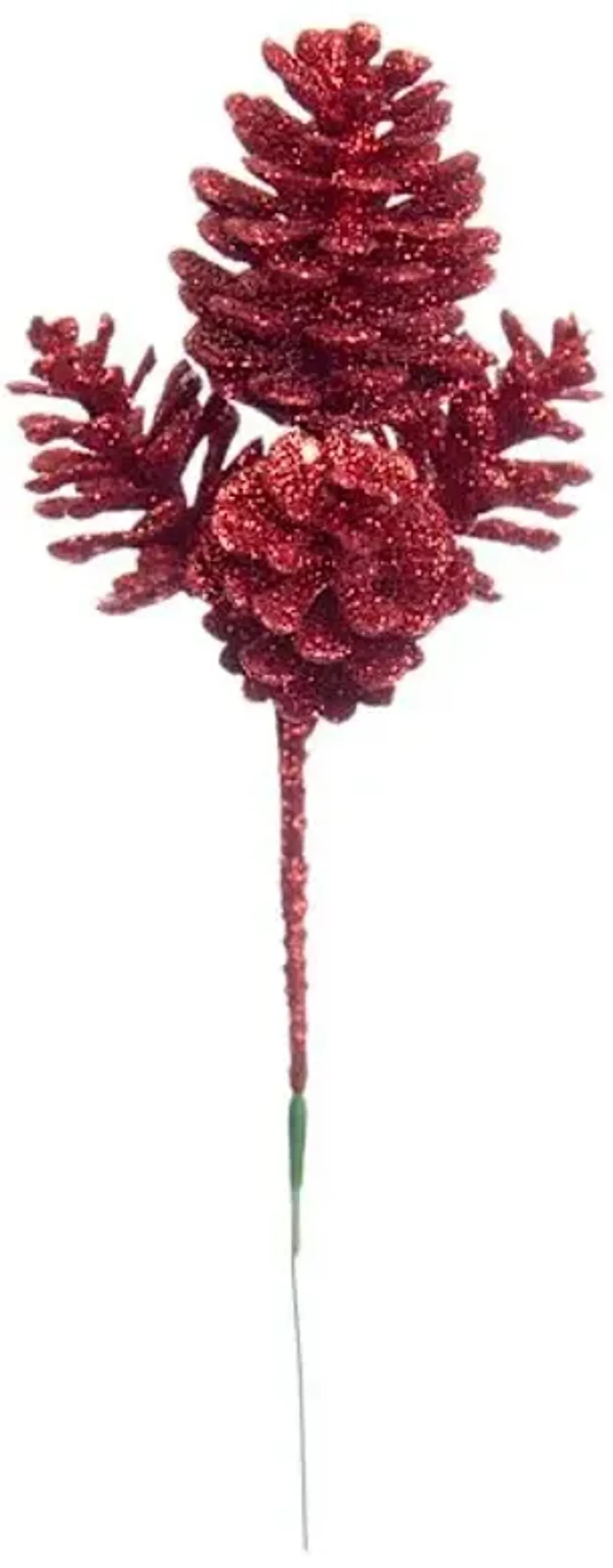 Red Glittered Pinecone Ornament Pick, 8.5"