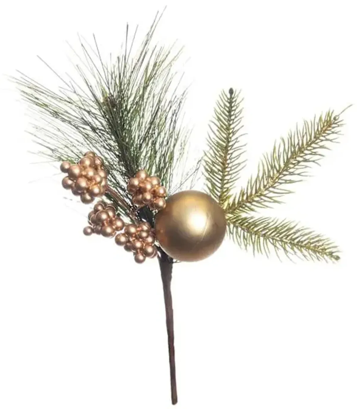 Gold Glittered Berry, Ball & Pine Pick, 12"