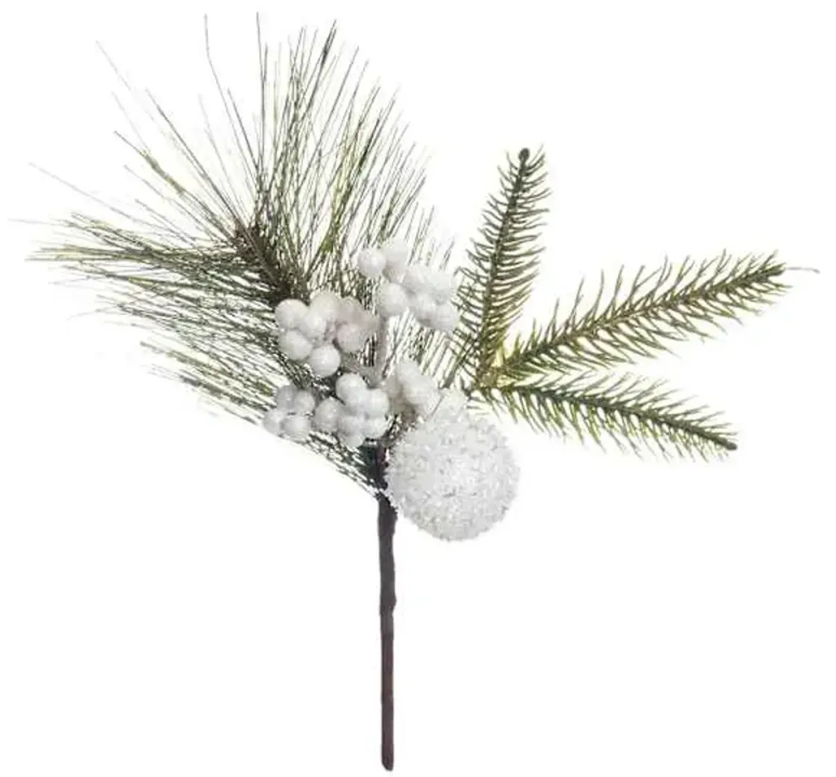 White Glittered Berry, Ball & Pine Pick, 12"