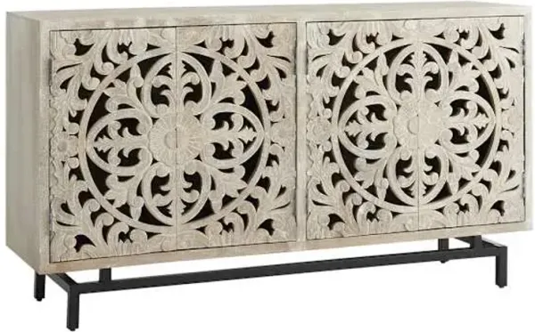 Found & Fable 4-Door Carved Sideboard, Natural