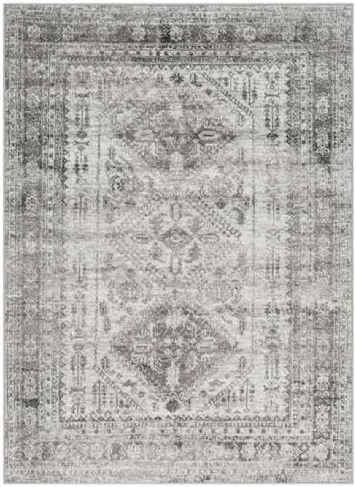 (D507) Monte Carlo Grey Medallion Border Area Rug, 5x7