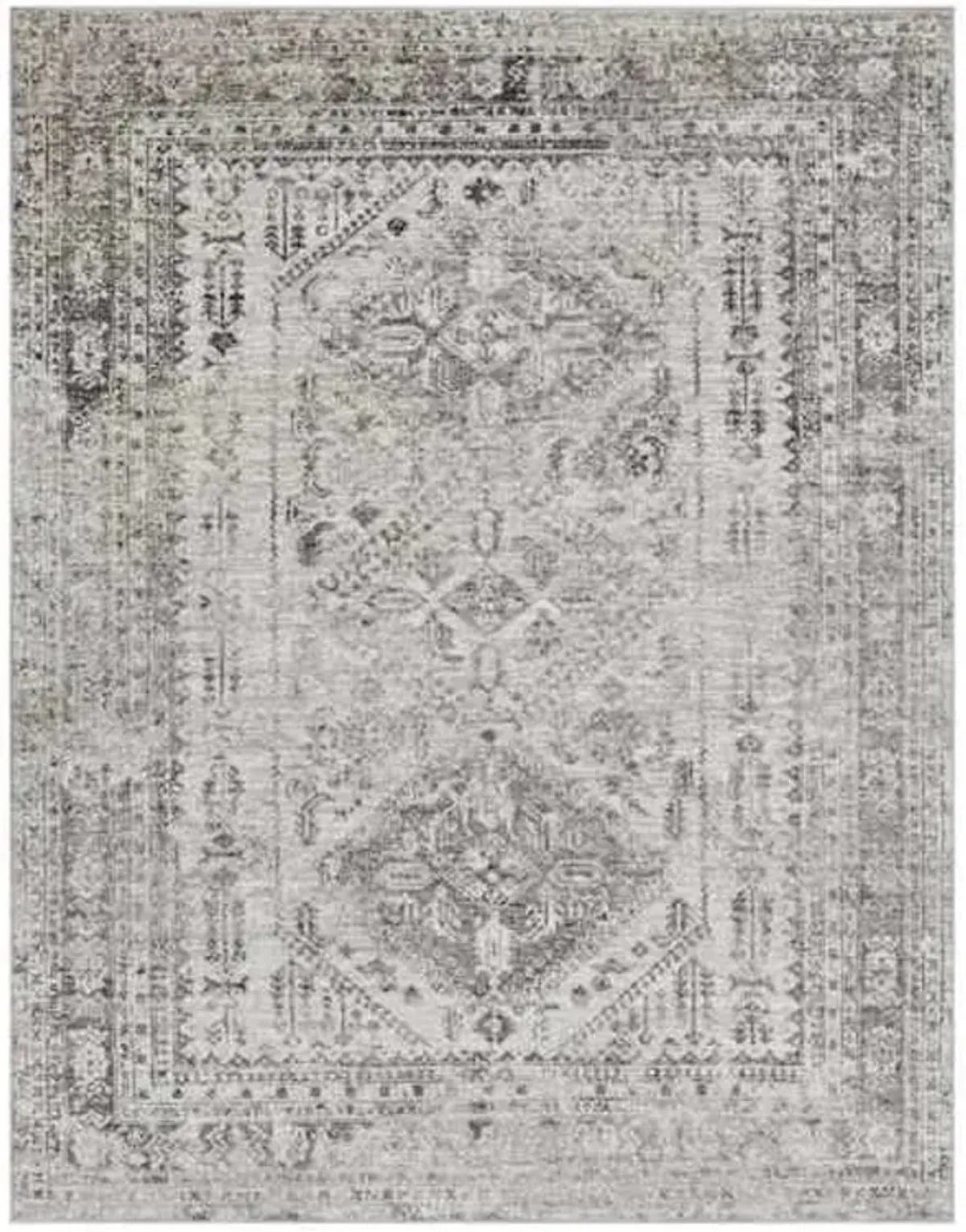 (D507) Monte Carlo Grey Medallion Border Area Rug, 8x10