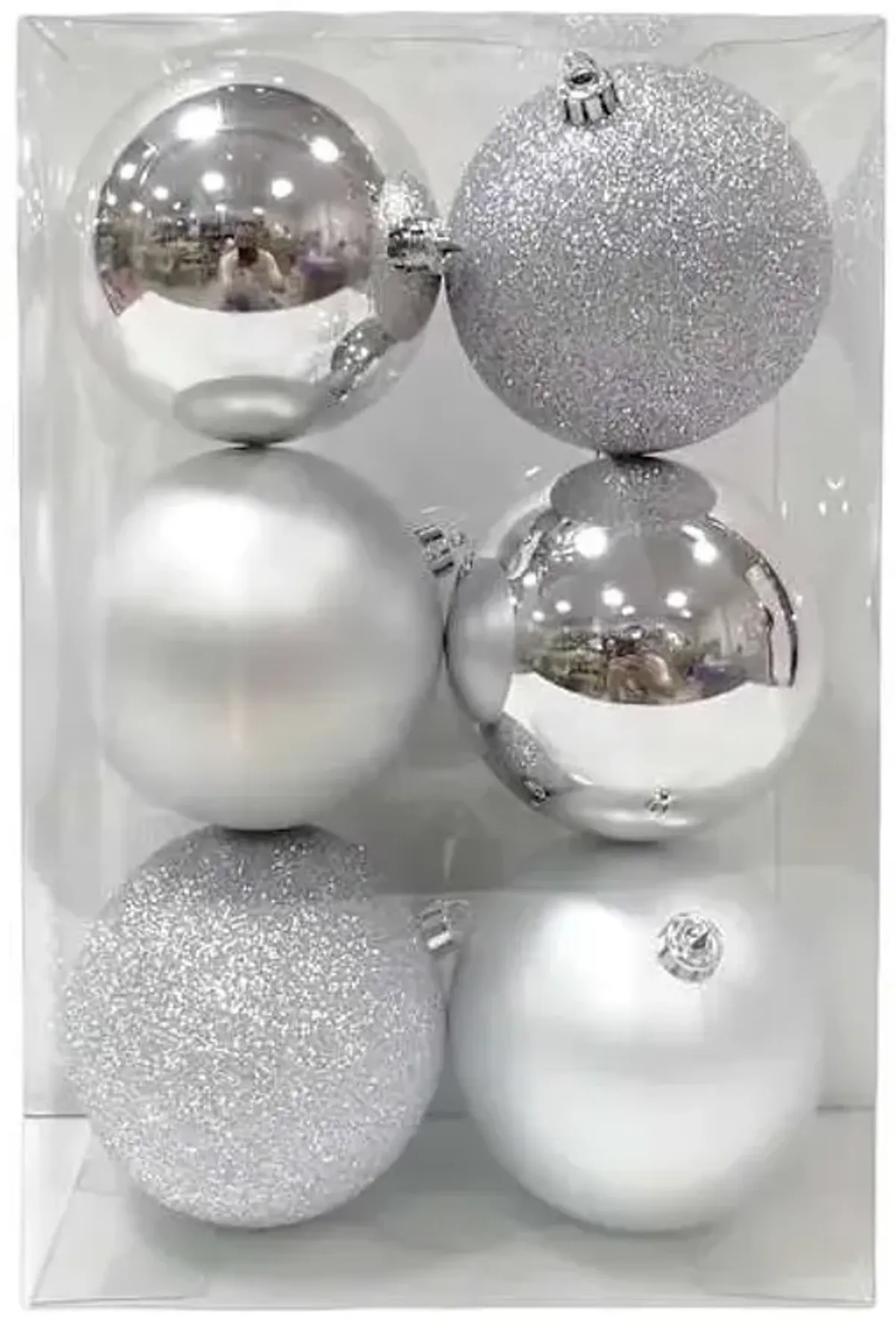 6-Count Silver Mix Shatterproof Ornaments, 100mm