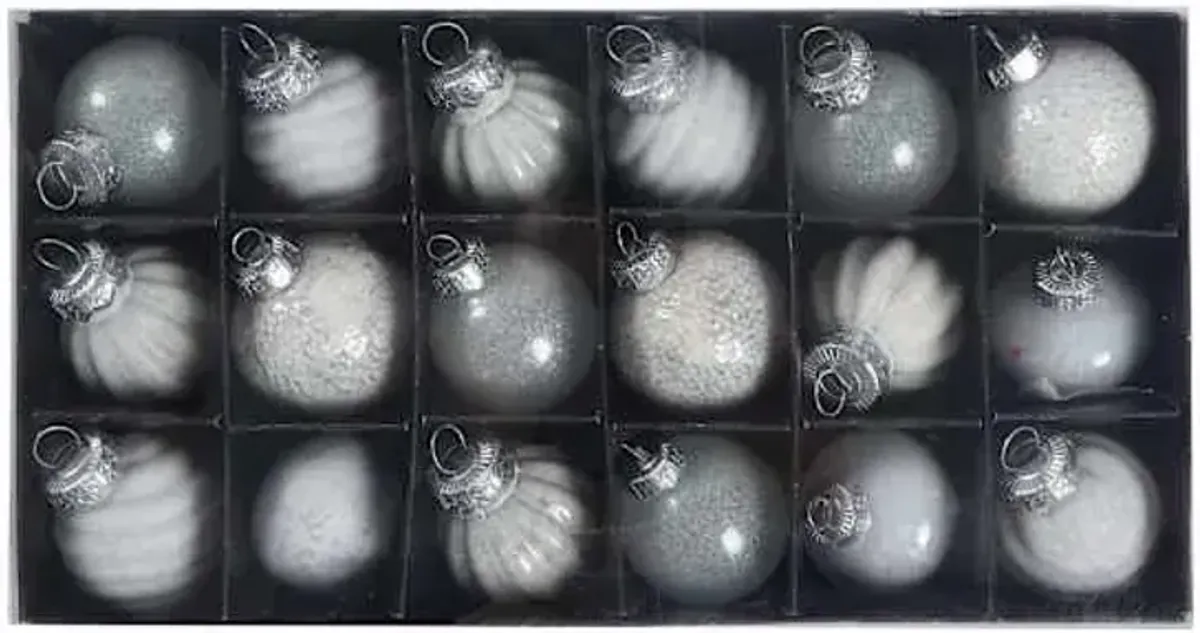 18-Count Bright White Mix Glass Ornaments, 40mm