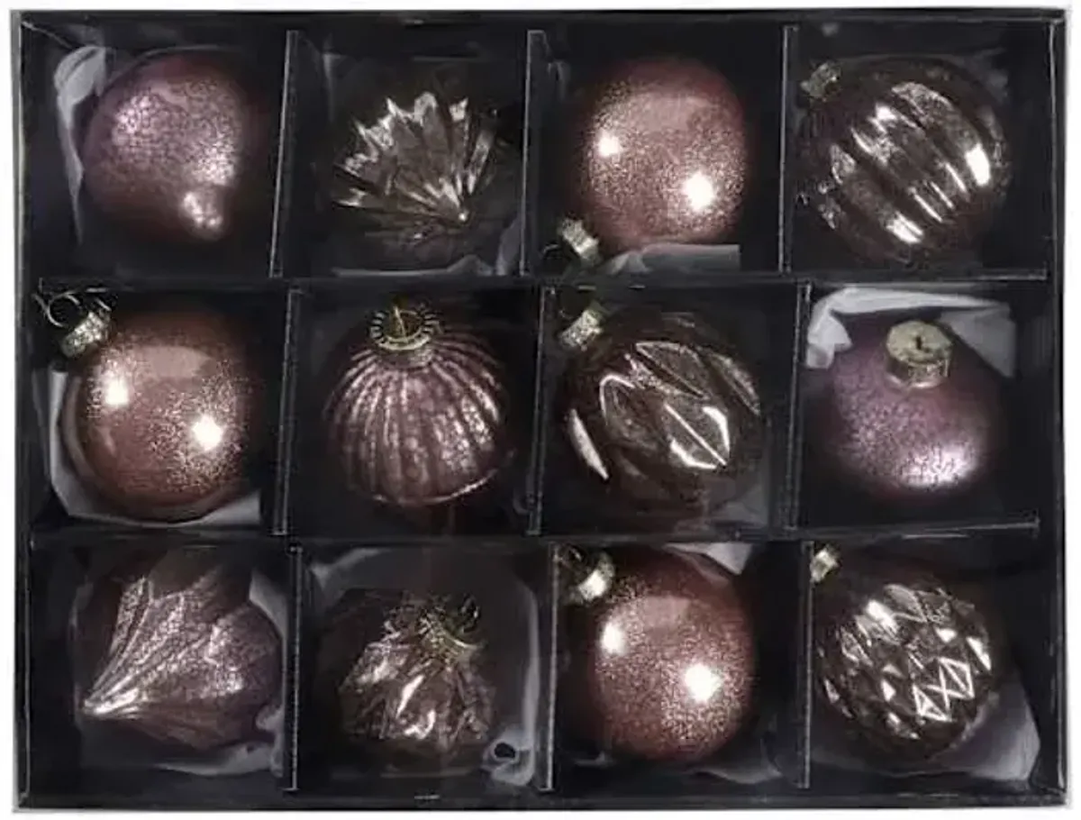 12-Count Light Pink Decorated Glass Ornaments, 3"