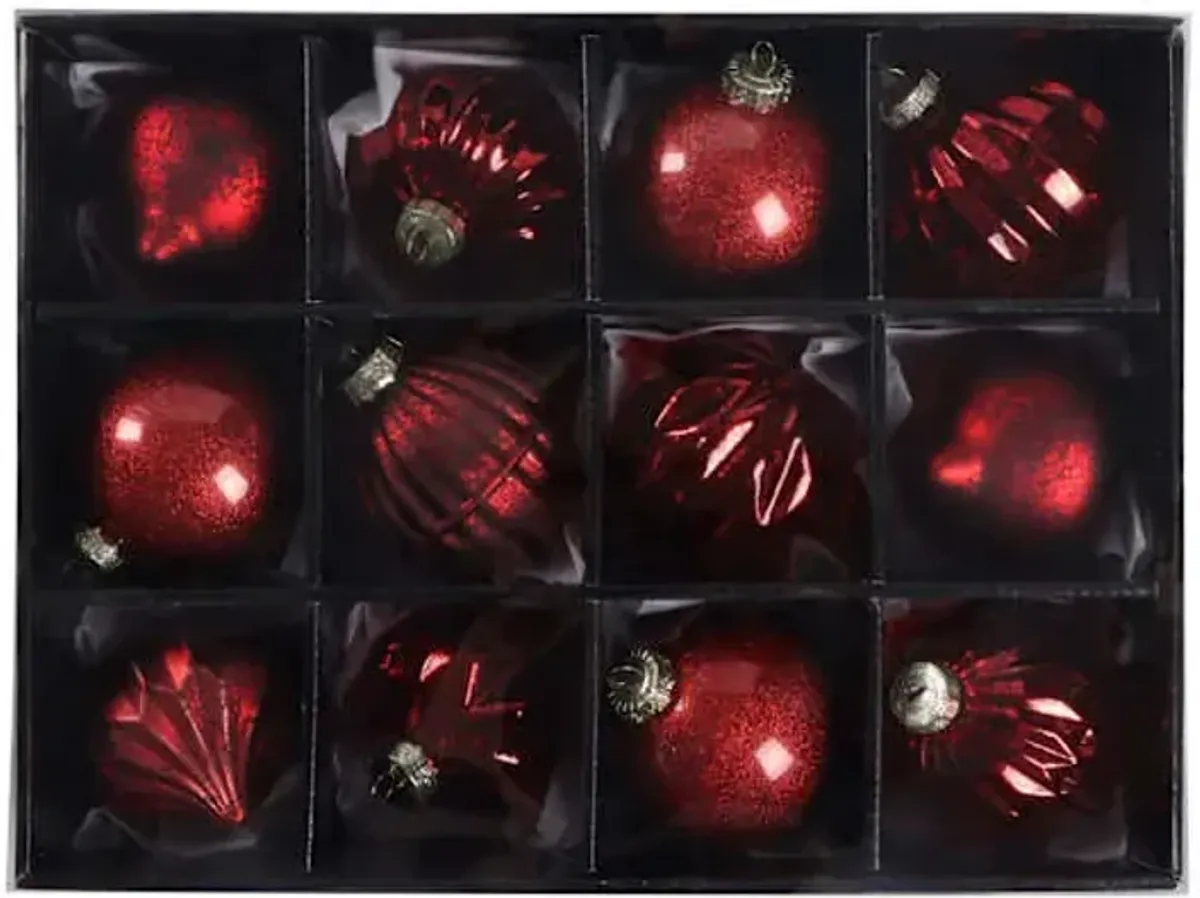 12-Count Red Decorated Glass Ornaments, 3"