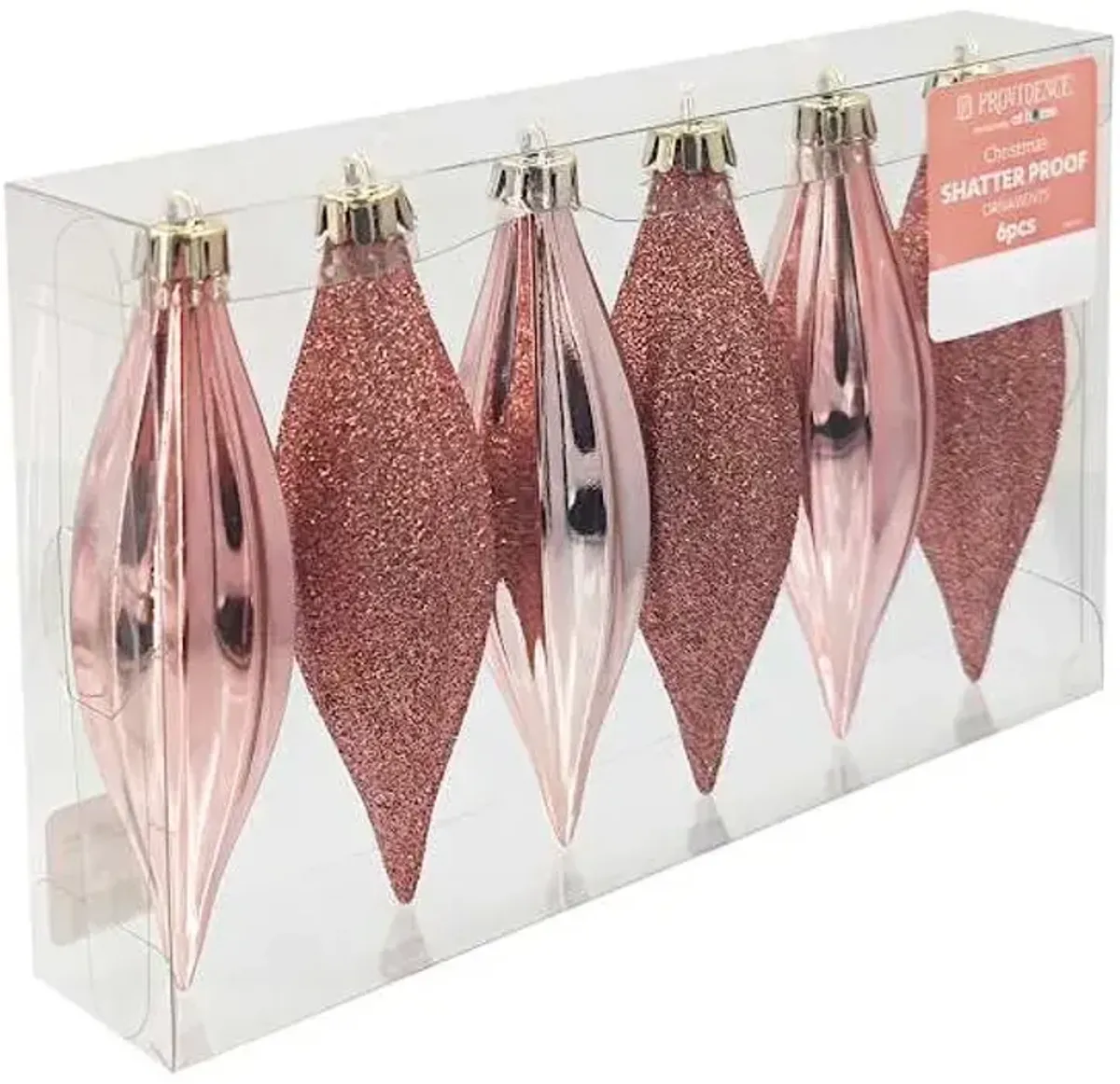 6-Count Pink Glittered Shatterproof Drop Ornaments, 5.6"