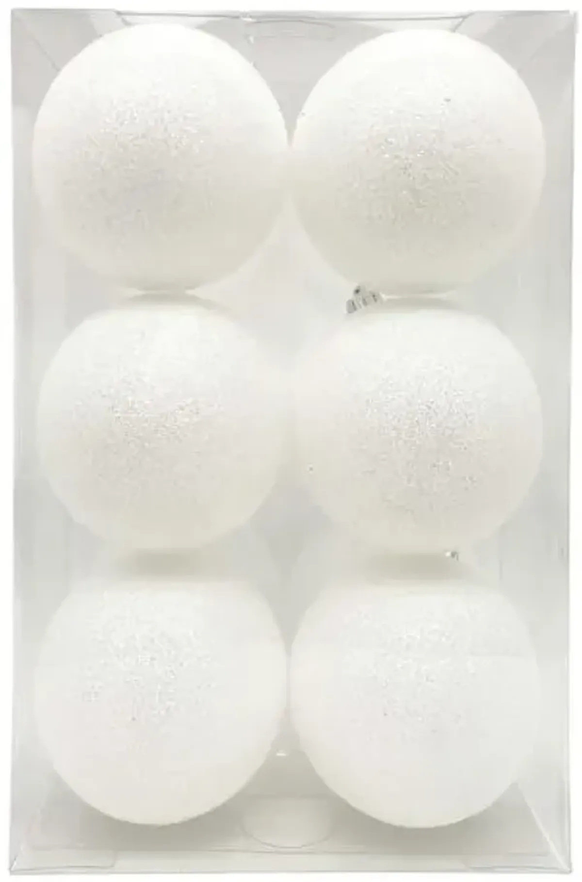 6-Count White Glittered Shatterproof Ornaments, 100mm