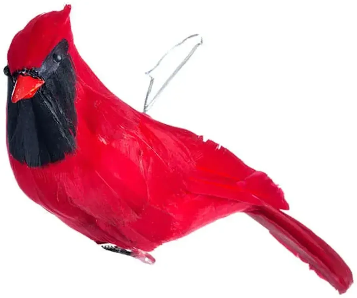 Homespun Holiday Red Feathered Cardinal Clip Ornament, 9"