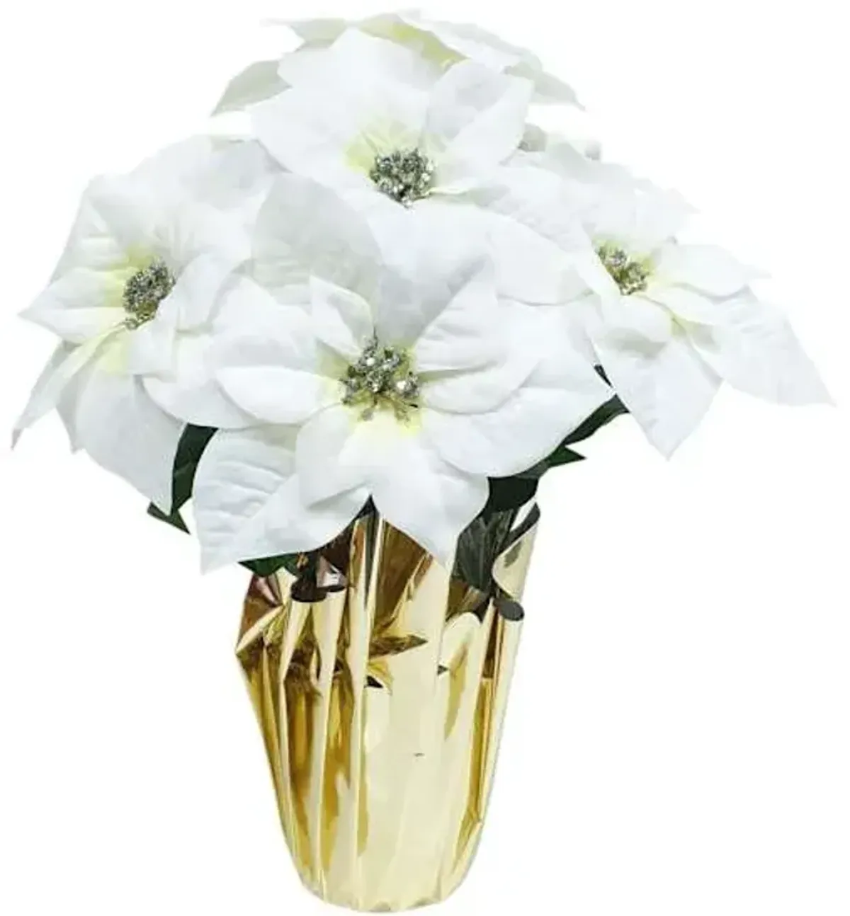 White Poinsettias in Gold Foil Pot, Large