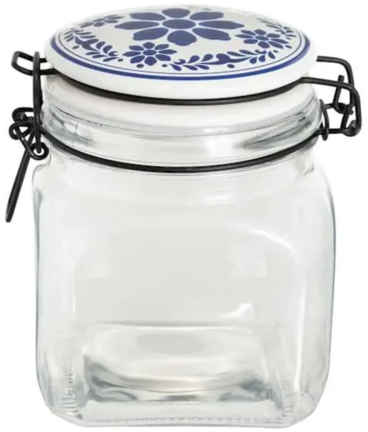 Blue & White Tile Top Canister, Small
