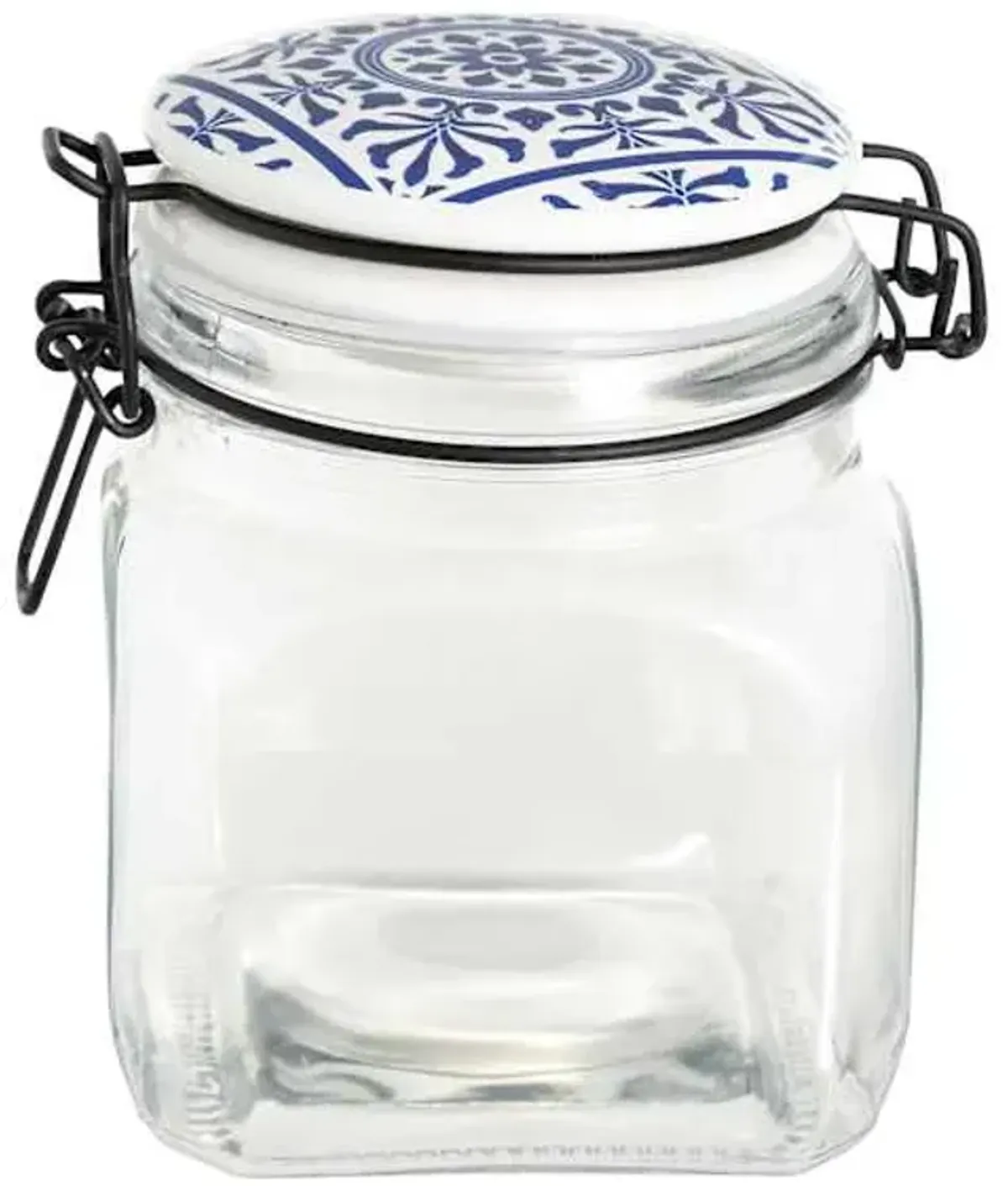 Blue & White Tile Top Canister, Large