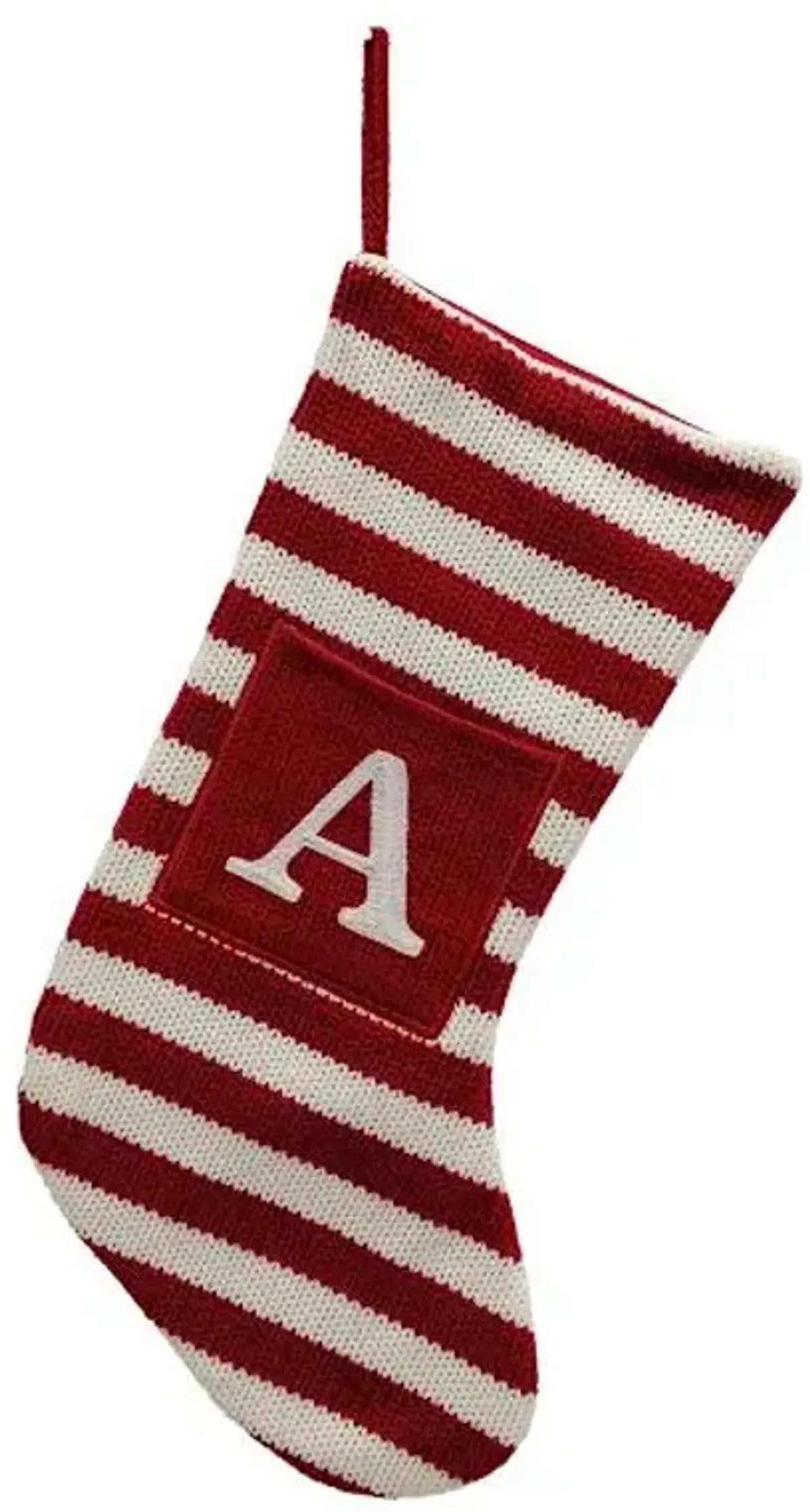 Red & White Striped Monogram Knit Stocking, A