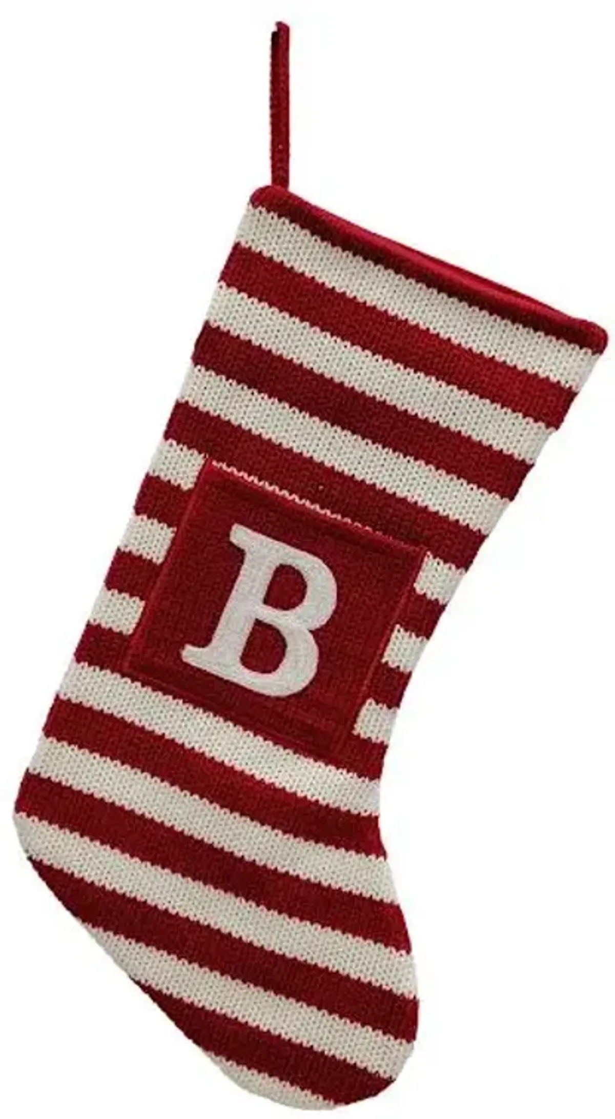 Red & White Striped Monogram Knit Stocking, B