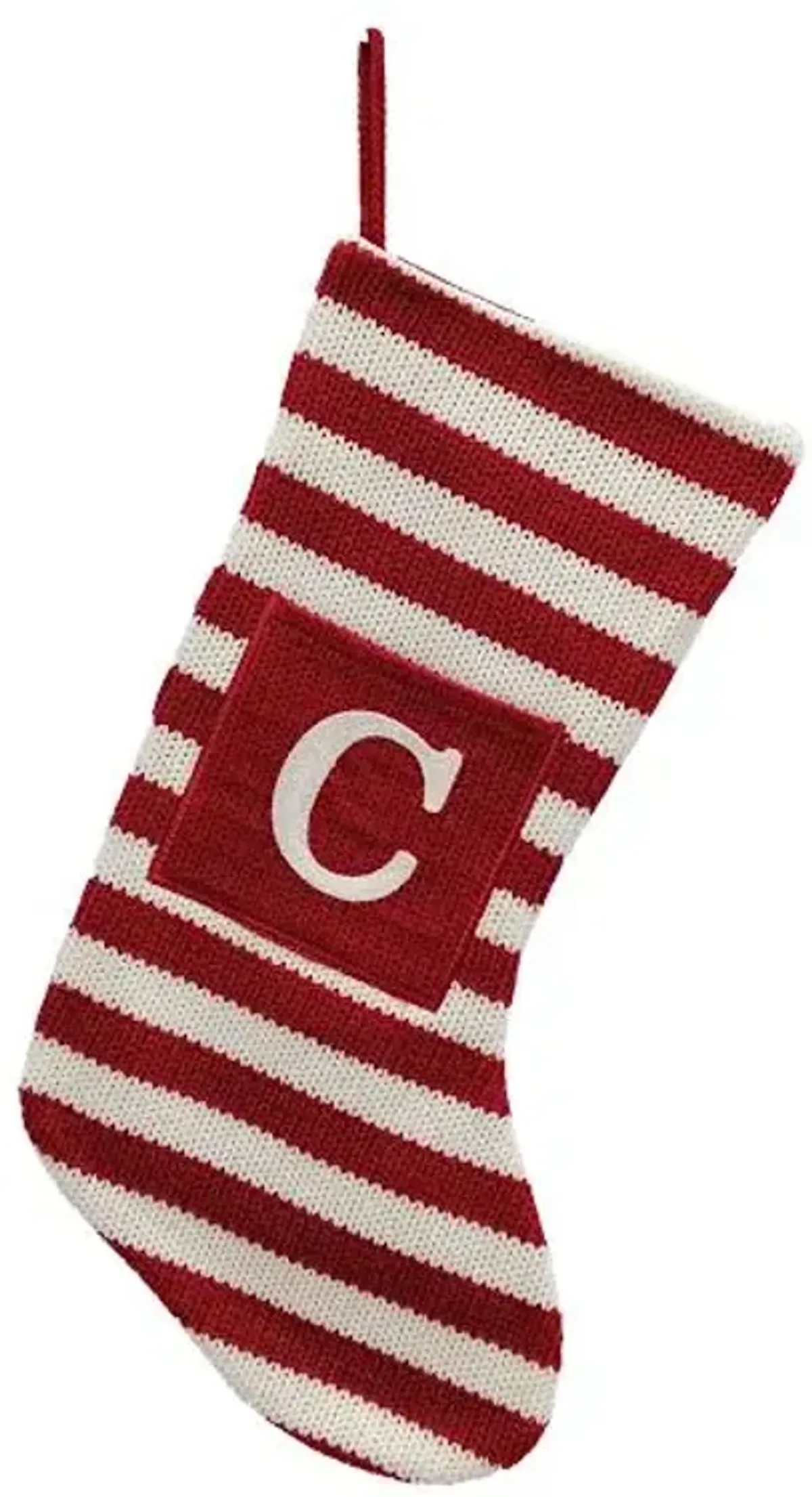 Red & White Striped Monogram Knit Stocking, C