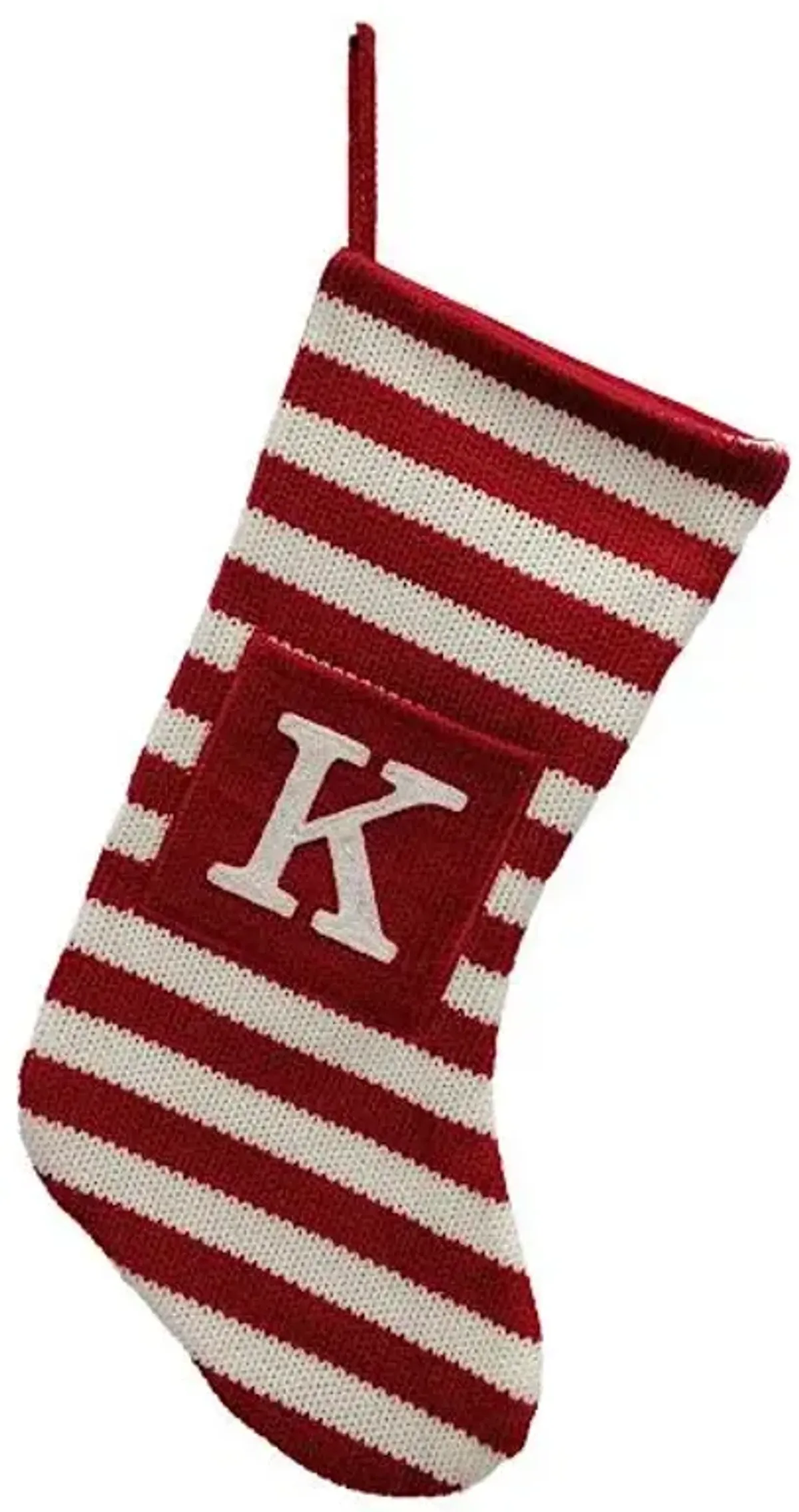 Red & White Striped Monogram Knit Stocking, K