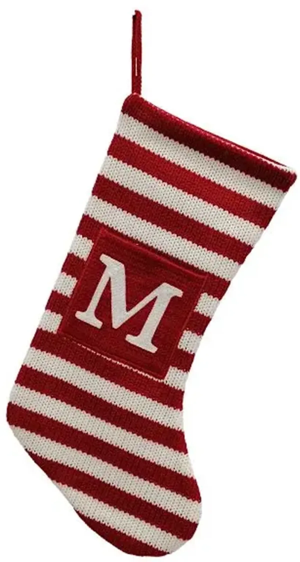 Red & White Striped Monogram Knit Stocking, M