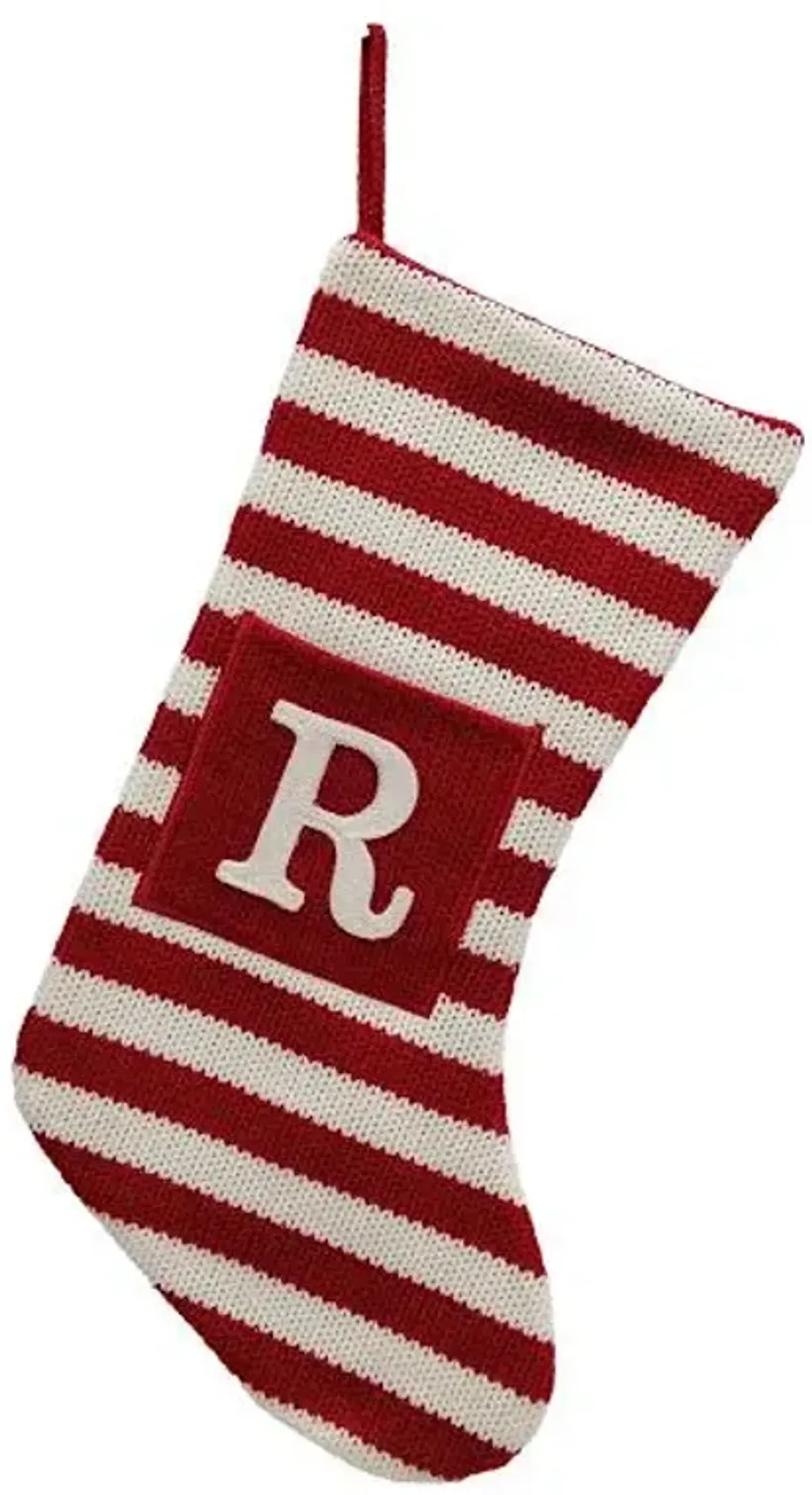 Red & White Striped Monogram Knit Stocking, R