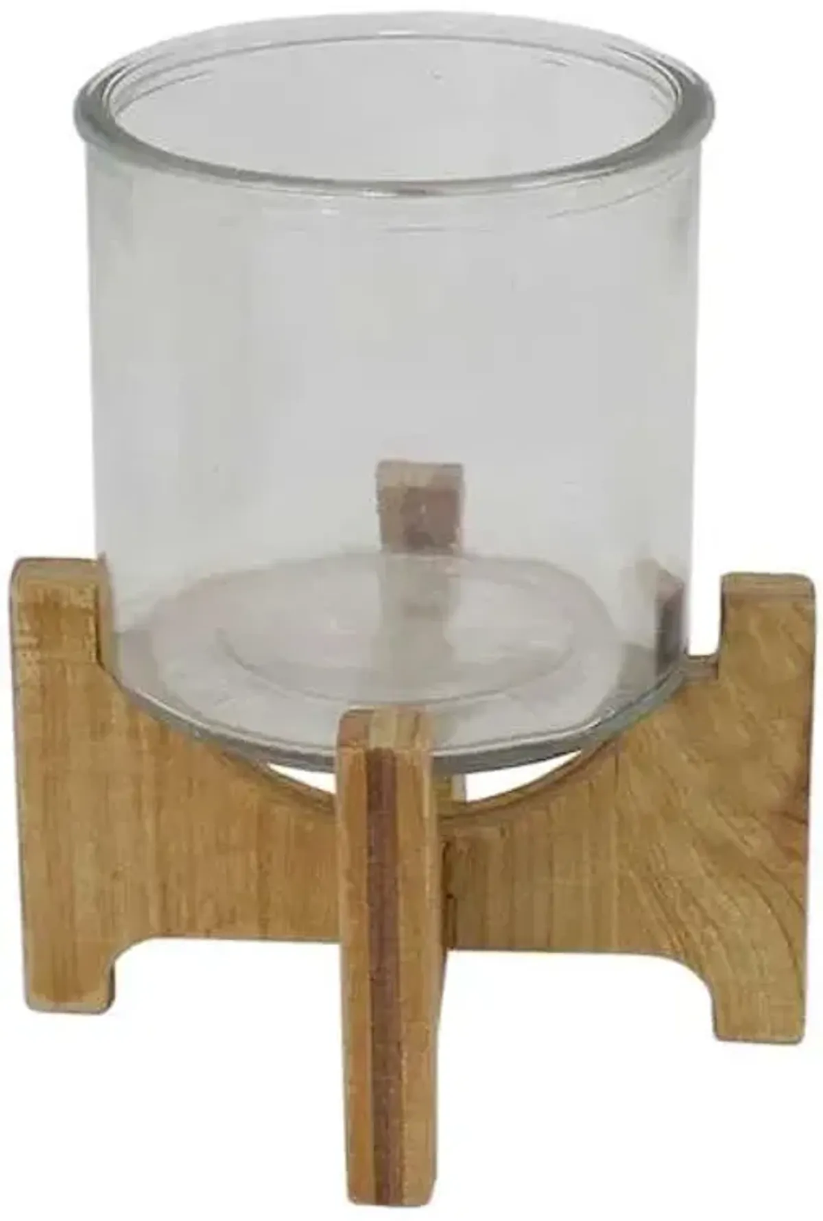 Wooden Hurricane Glass Candle Holder, 6.5"
