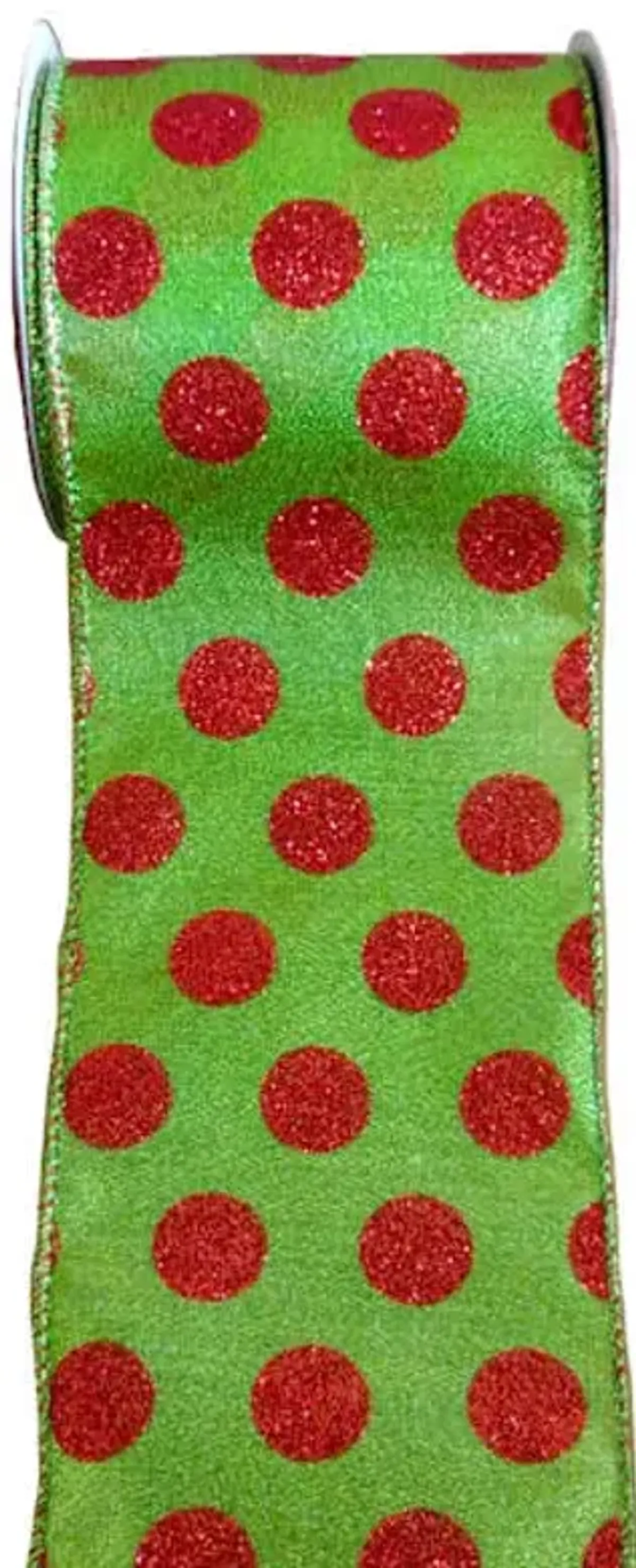 4" Green with Red Polka Dots Ribbon, 5yd