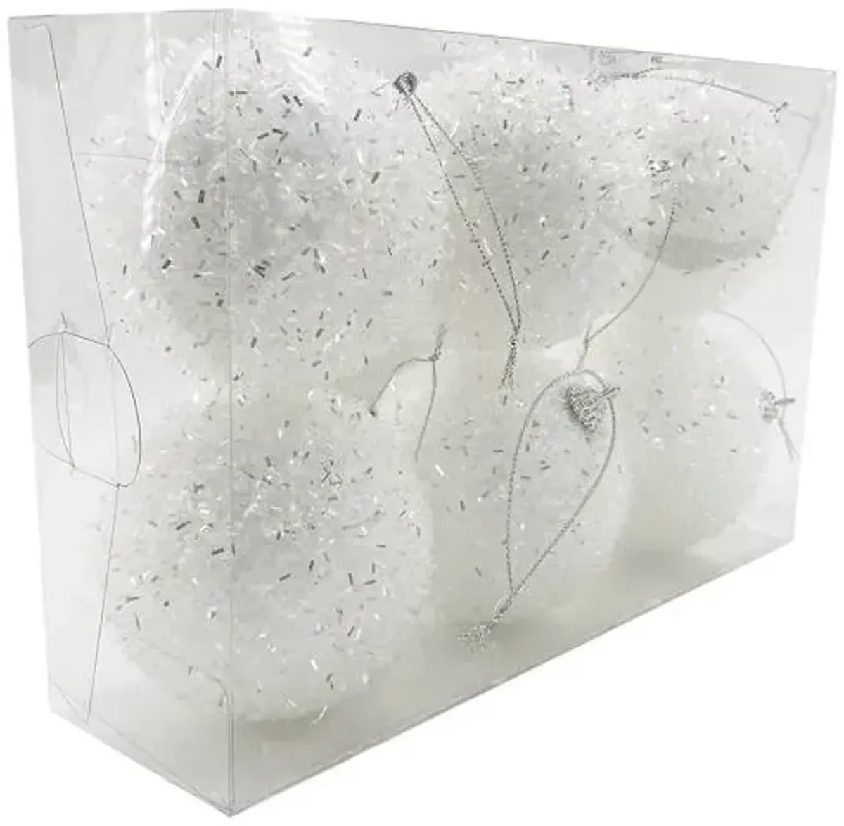 6-Count White Tinsel Shatterproof Ornaments, 80mm