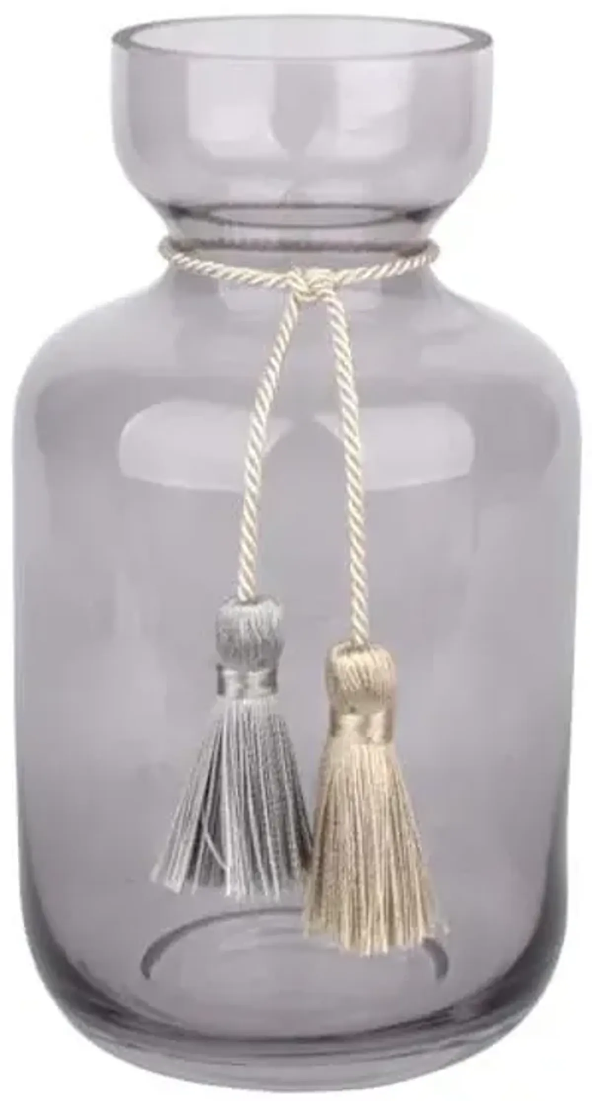 Grey Glass Vase with Tassels, 7"