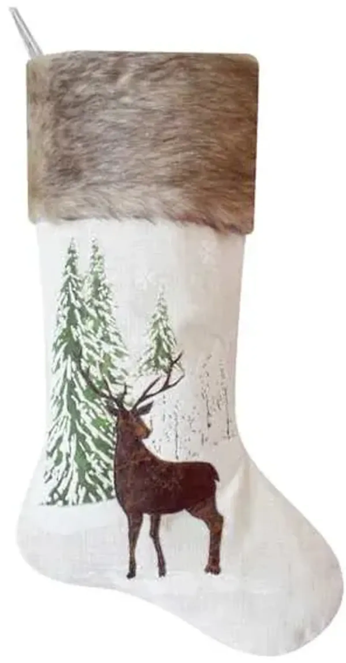 Homespun Holiday Brown Deer Stocking with Faux Fur Cuff, 19.5"