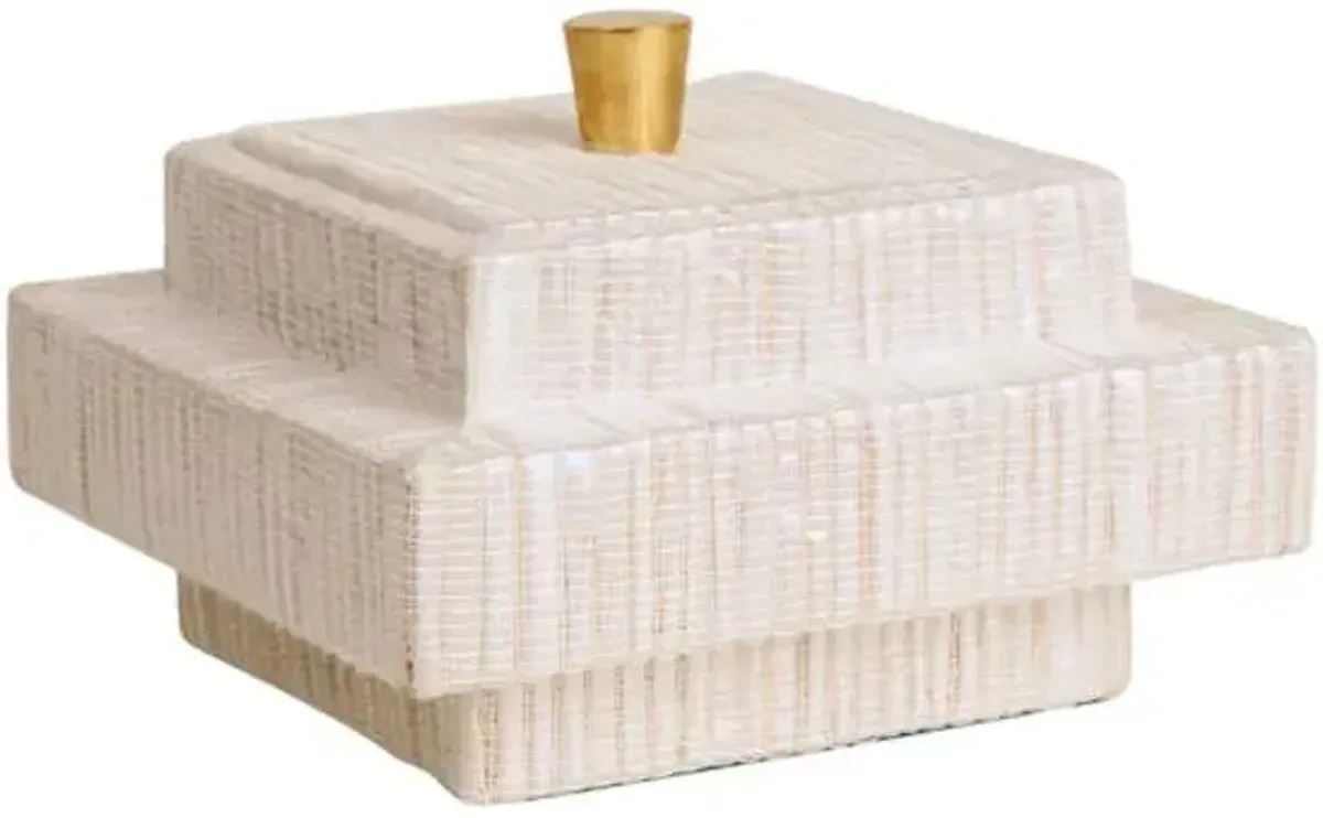 White Woven Box with Gold Handle, 6"