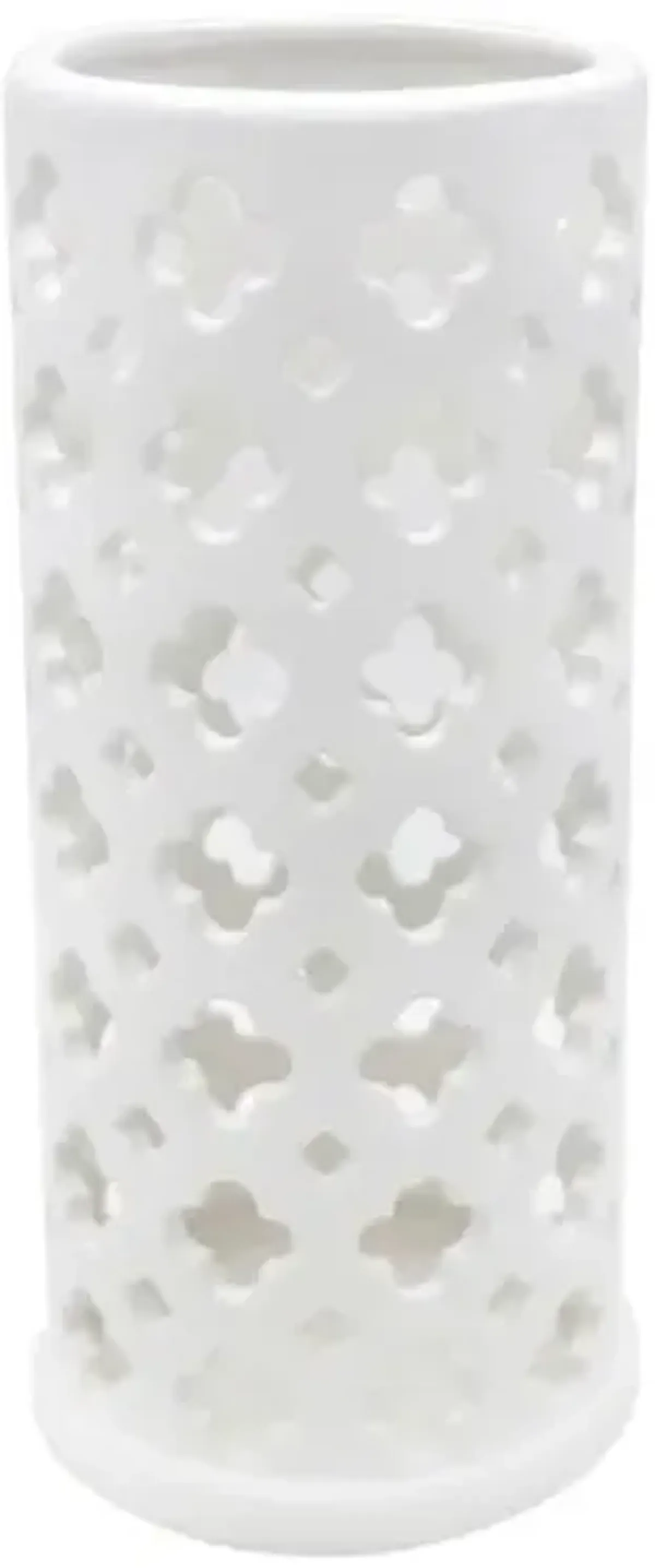 White Ceramic Cutout Cylinder Candle Holder, 9"