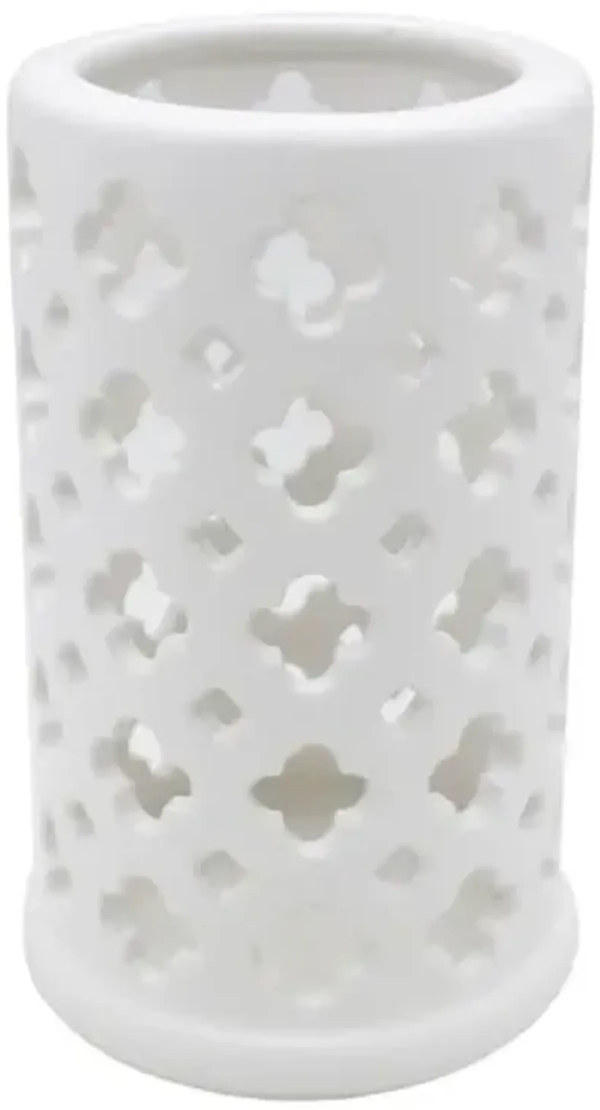 White Ceramic Cutout Cylinder Candle Holder, 6"