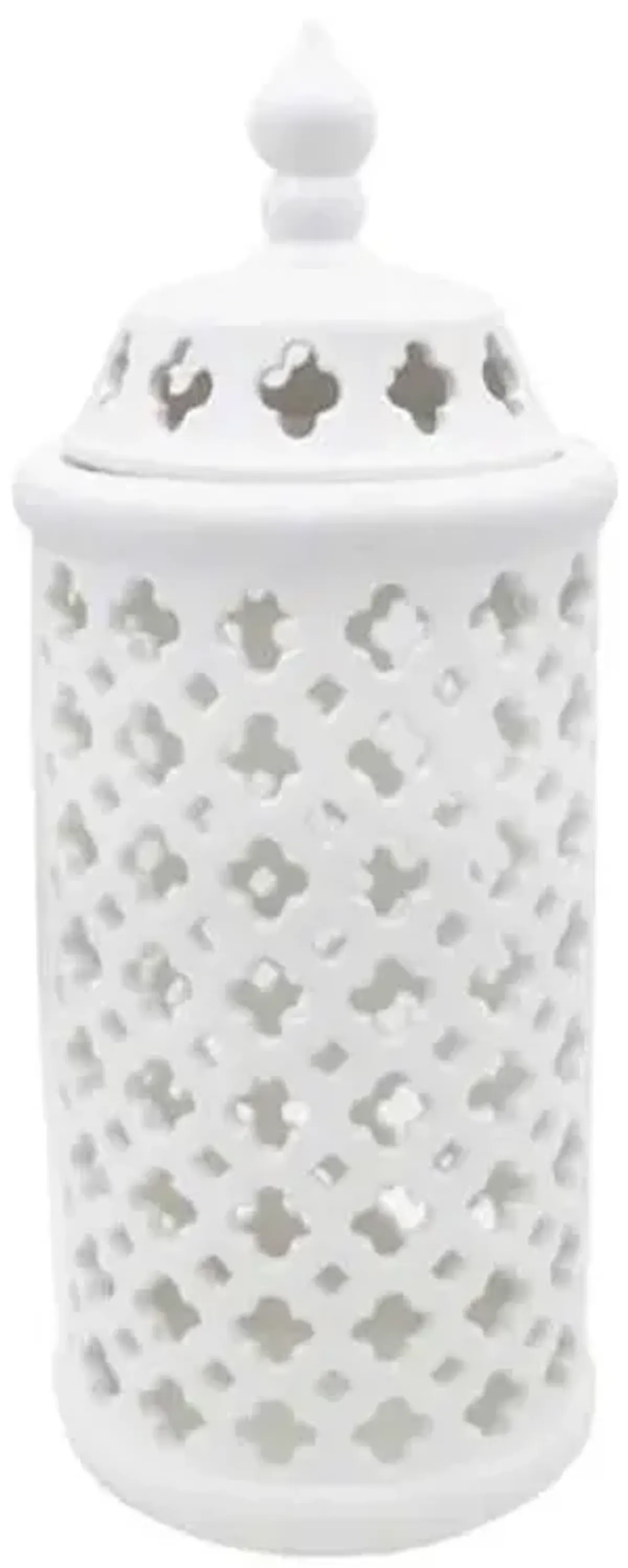 White Ceramic Cutout Cylinder, 15"