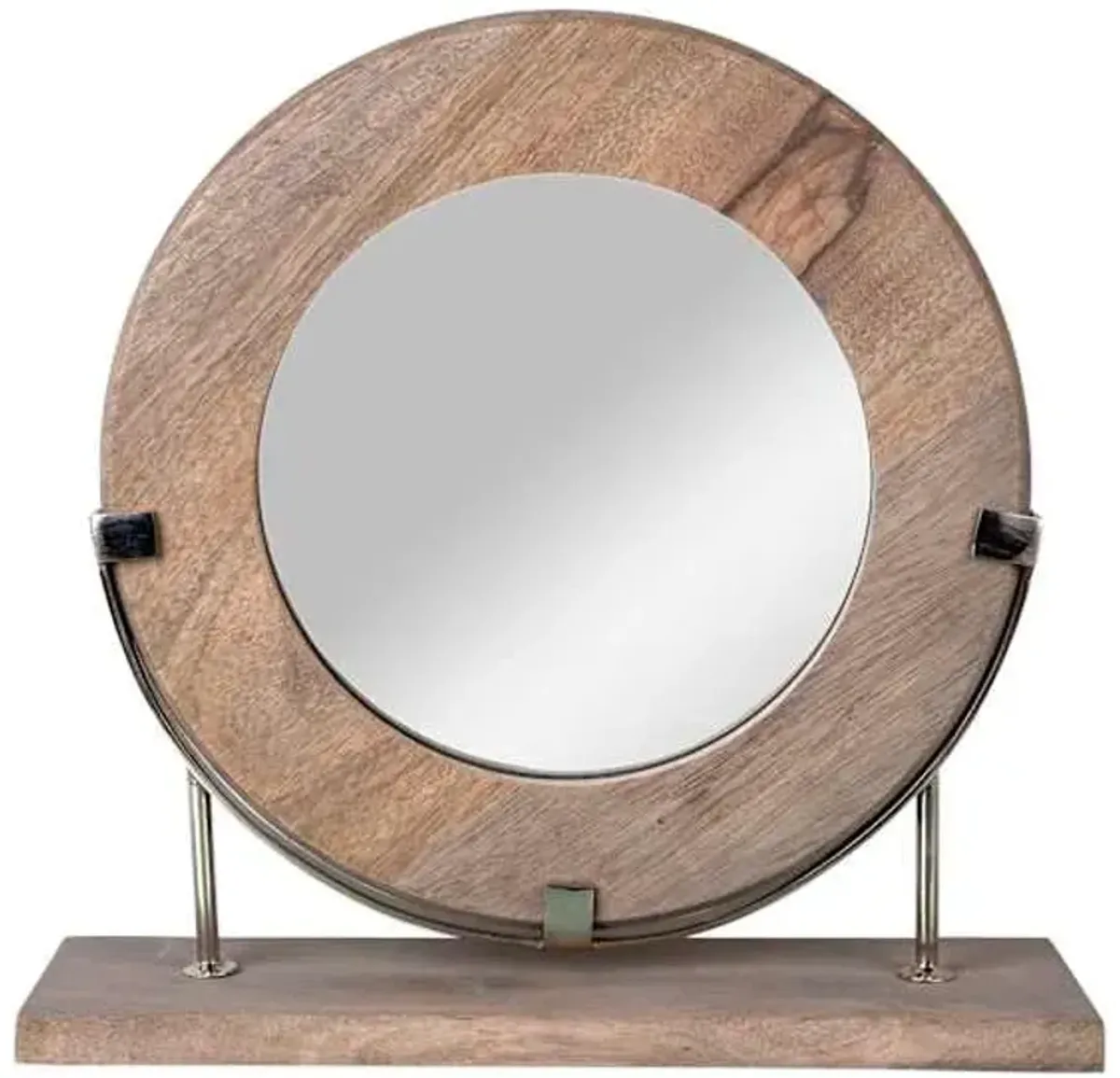 Wood & Silver Metal Mirror, 11"