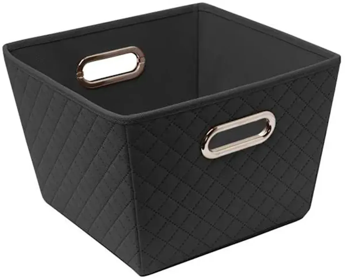 Square Black Quilted Storage Bin, 10.5"