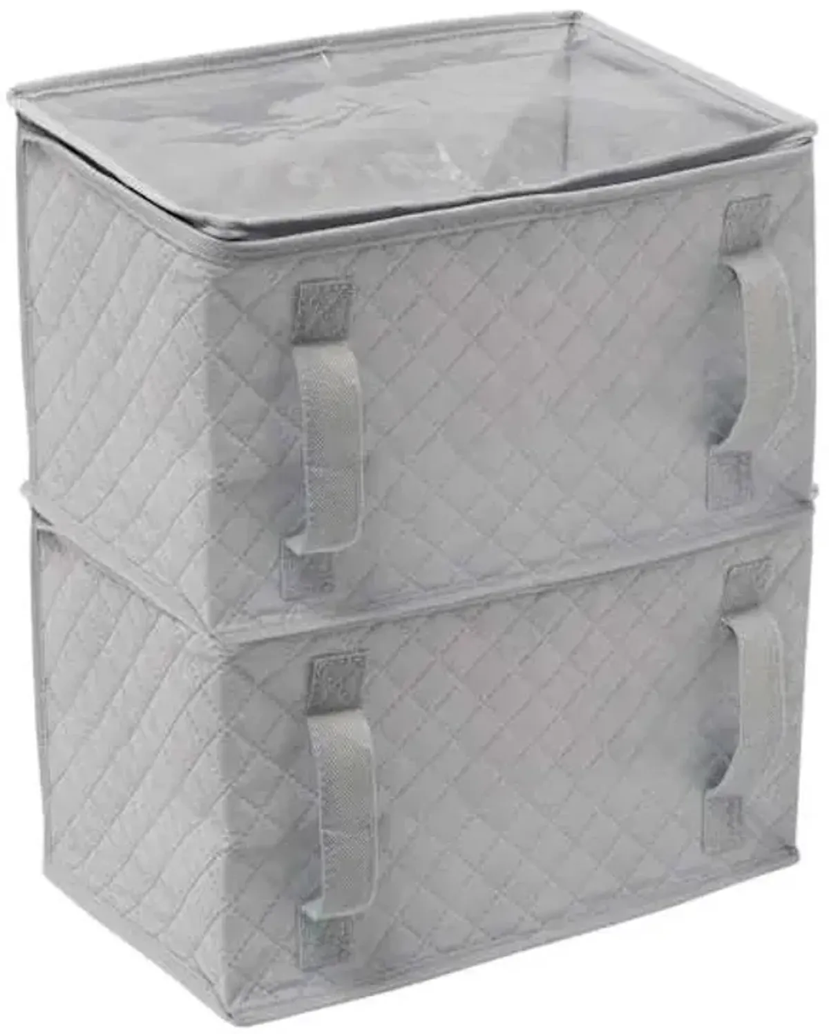 2-Pack Grey Quilted Storage Bag with Handles
