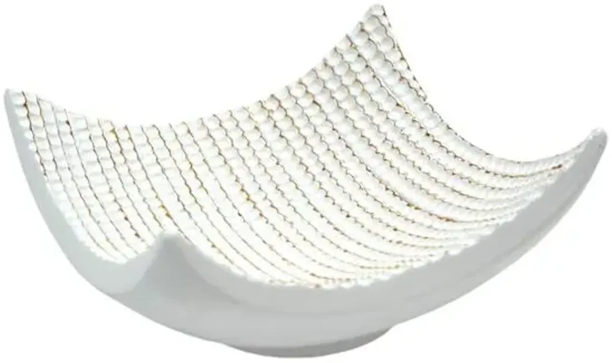 White Striped Beaded Tray, 7"