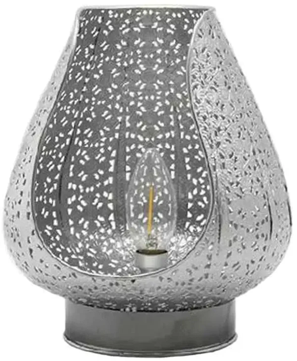 Silver LED Punched Metal Lantern, 9"