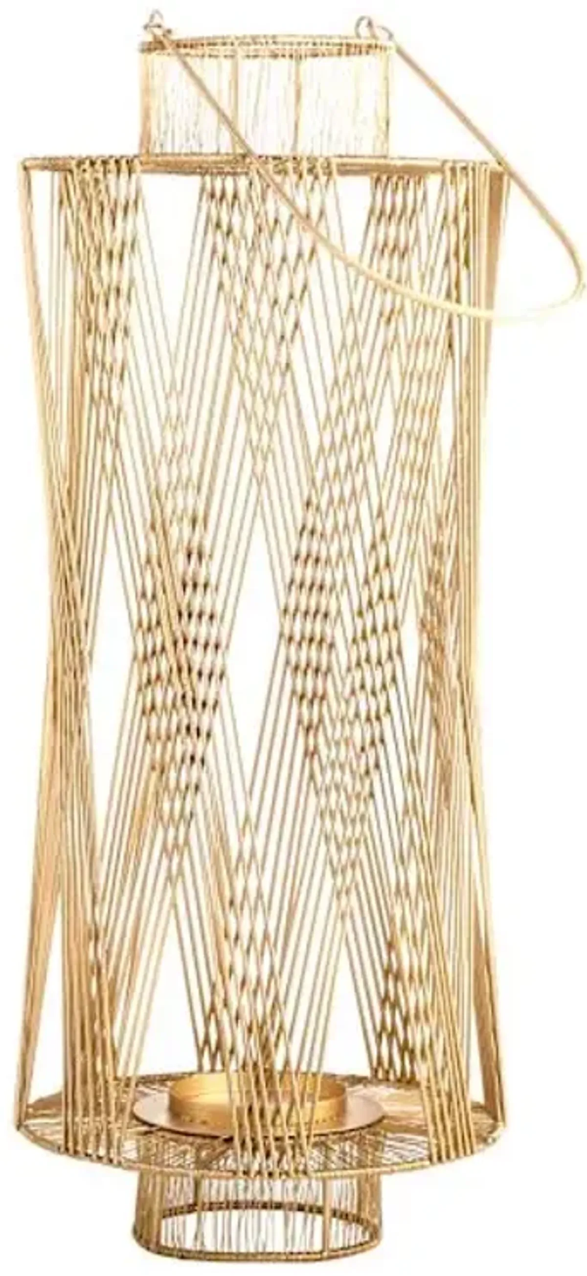 Oversized Round Gold Wire Floor Lantern, 30"