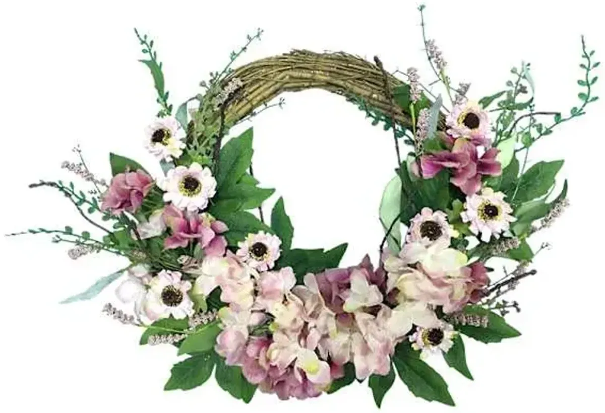 Pink Hydrangea Floral Half Wreath, 22"