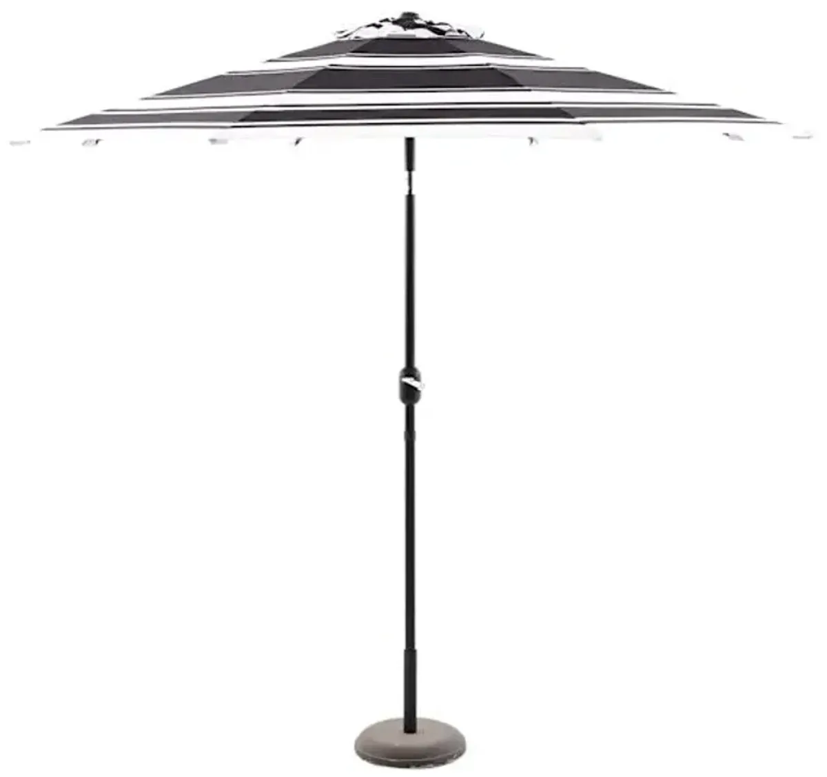 Modern Black & White Striped Round Outdoor Patio Crank & Tilt Umbrella, 9'