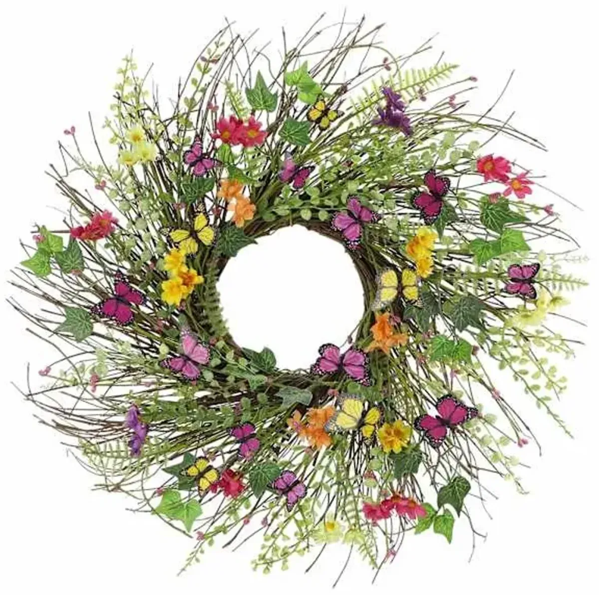Yellow, Pink & Orange Butterflies Wreath, 23"