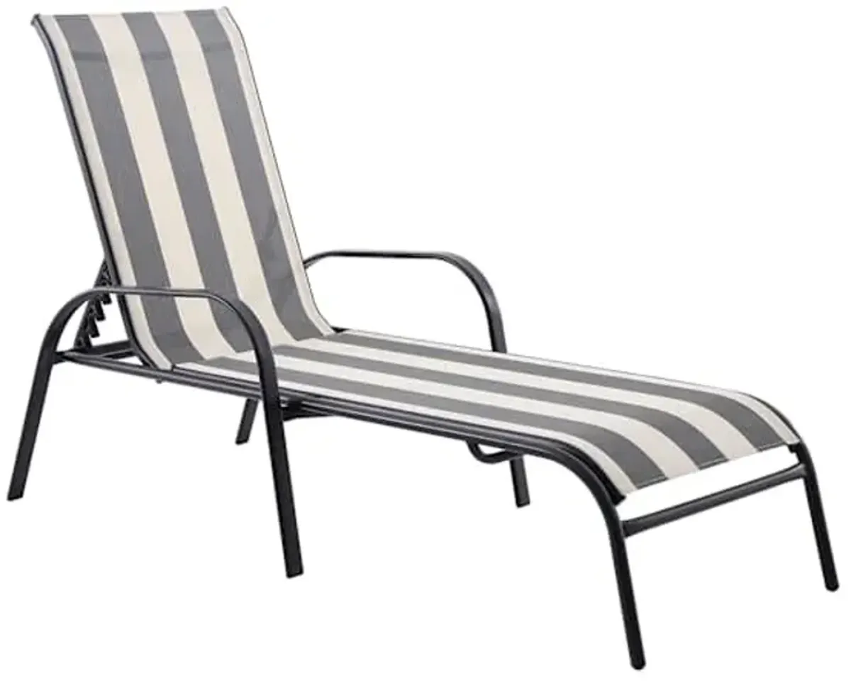 Laila Ali Stackable Sling Patio Chaise Lounge Chair, Black & White Striped