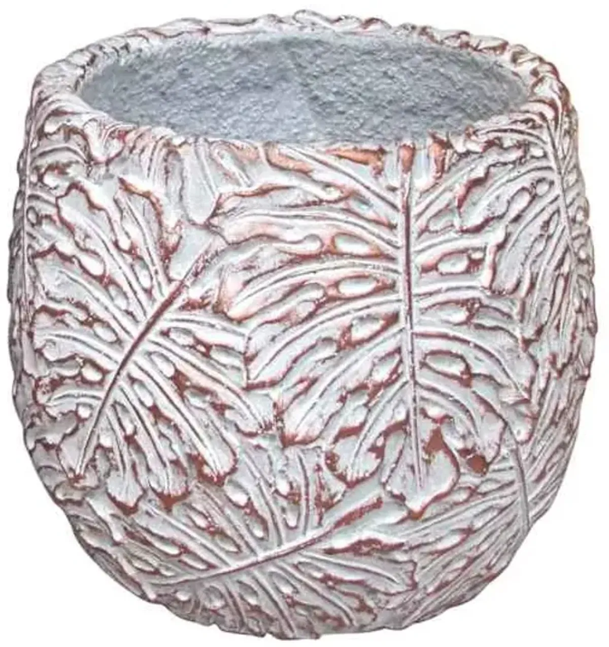 Bronze Palm Leaf Textured White Outdoor Planter, Small