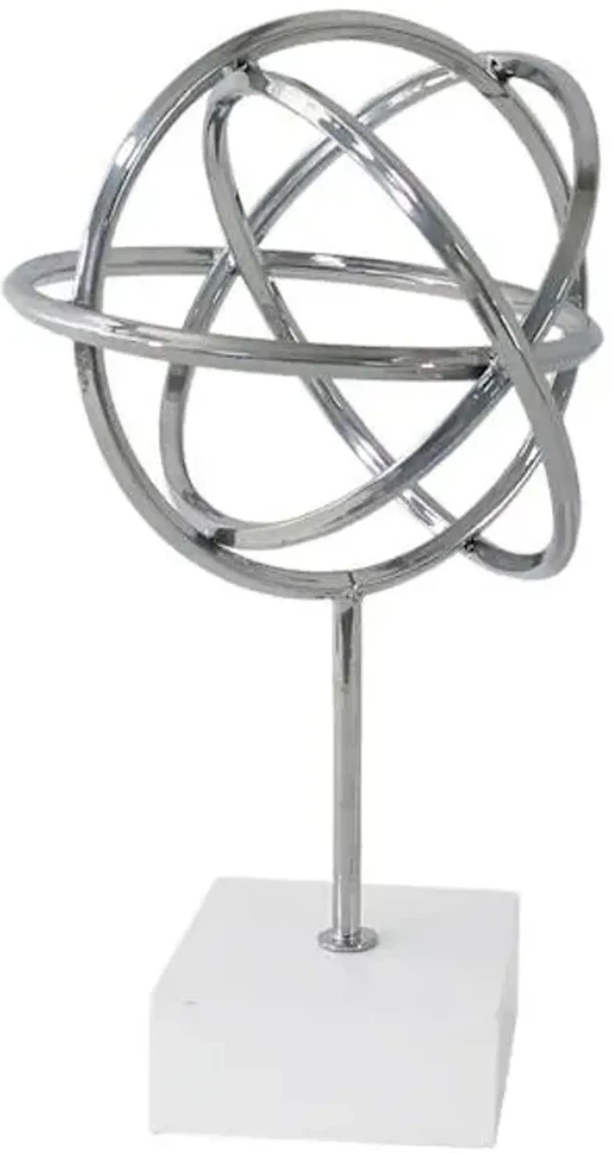 Round Circle Orb Sculpture with Marbled Base, 15"