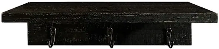 Brown Wooden Wall Shelf with Hooks, 16"